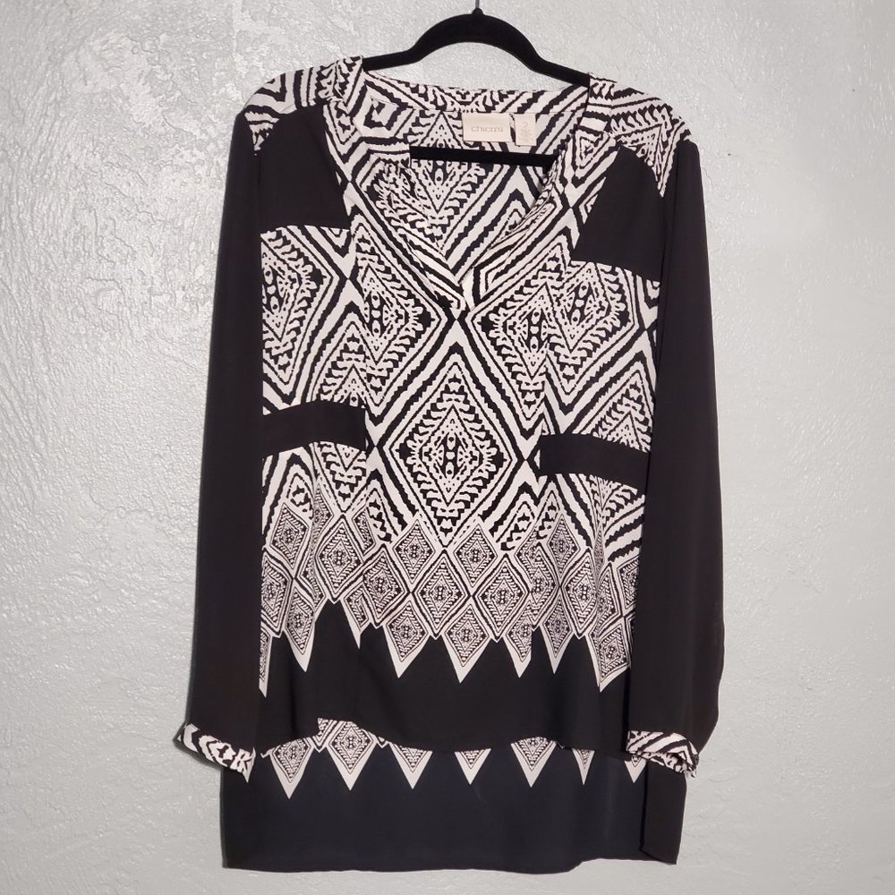 NWOT CHICO'S SIZE 2 BLACK & WHITE BLOUSE